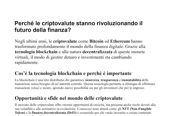 write professional SEO articles optimized for blogs and websites in italian